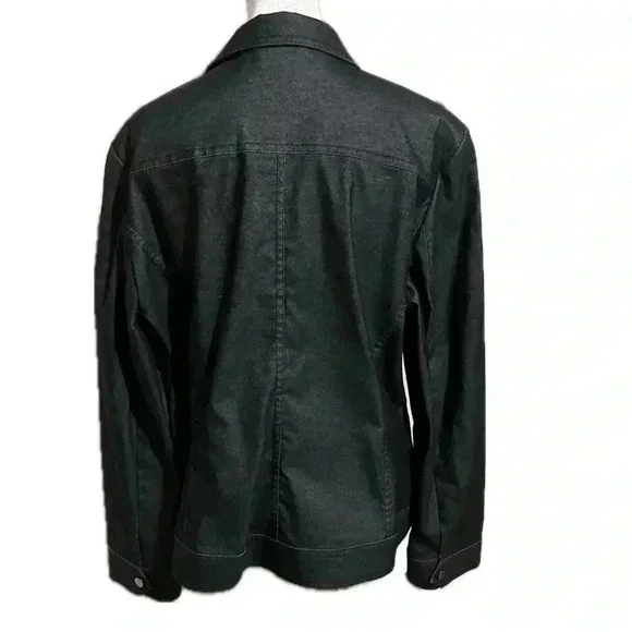 Doncaster black denim button up stretchy blazer with pockets sz 12 - Picture 3 of 11